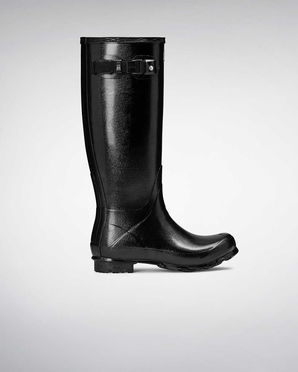 Womens Hunter Norris Field Gloss Rain Boots Black | WCZPFY-638